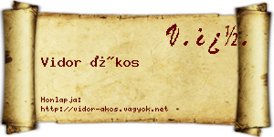 Vidor Ákos névjegykártya